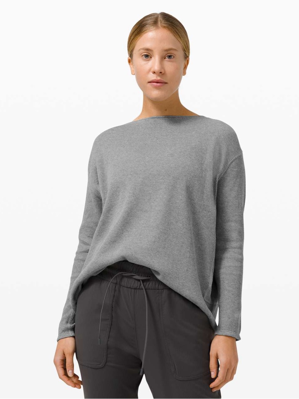 NWOT Lululemon Back In Action Long Sleeve Waffle Heathered Core Medium Grey Sz 6